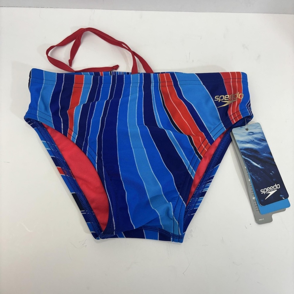 NWT Speedo Pro LT Competitive Swim Briefs Boys 26 / 10 Blue Stripe Racing
